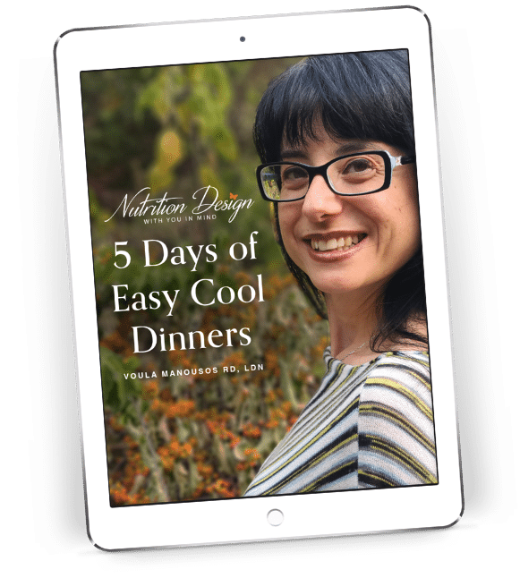 "5 Days of Easy Cool Dinners to Jump Start Your Mindful Weight Management Journey!" Recipe Book Cover displayed on an iPad