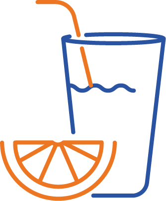 An icon drawing of a drink with a slice of orange for food combinations weightloss principle