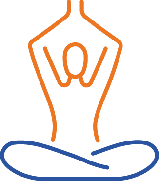 Icon of a person doing a yoga pose for mindful movement principle of My Nutrition Design's weight management and pregnancy nutrition programs